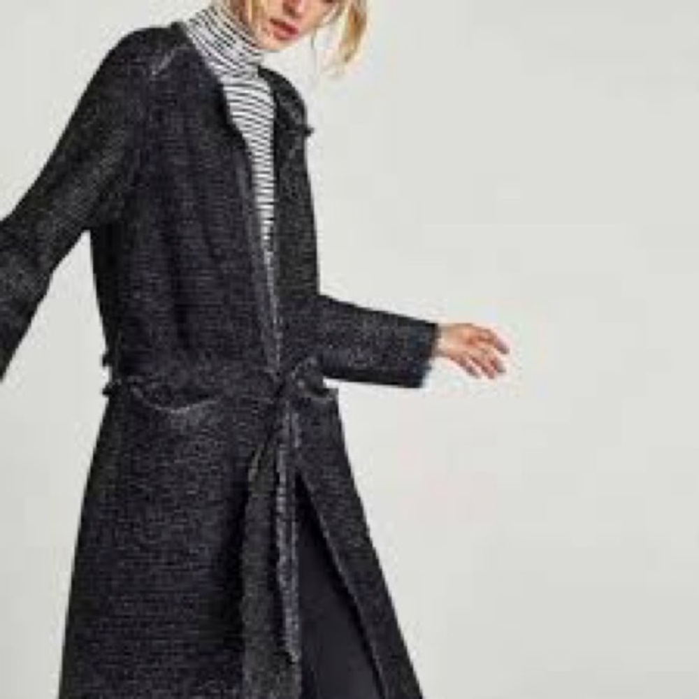 Zara Shimmer Tweed Belted Javket